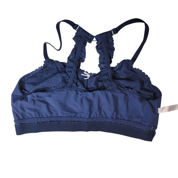 Cacique Wire Free Bralette Bra Blue Size 18 20 Lined Unpadded Racerback Adj Lace - Picture 6 of 9